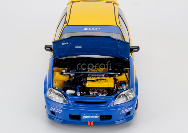 Motorhelix Honda Civic Ek9 Type R Spoon N 95 Racing With Engine And Accessories 1999 1:18 Modrá Žlutá