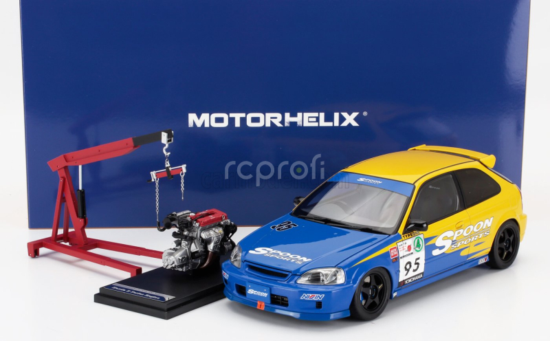 Motorhelix Honda Civic Ek9 Type R Spoon N 95 Racing With Engine And Accessories 1999 1:18 Modrá Žlutá