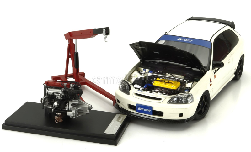 Motorhelix Honda Civic Ek9 Type R Spoon With Engine And Accessories 1999 1:18 Bílý Černý Uhlík
