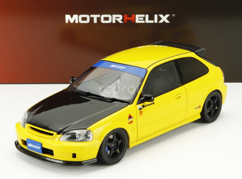 Motorhelix Honda Civic Ek9 Type R Spoon With Engine And Accessories 1999 1:18 Žlutý Černý Uhlík