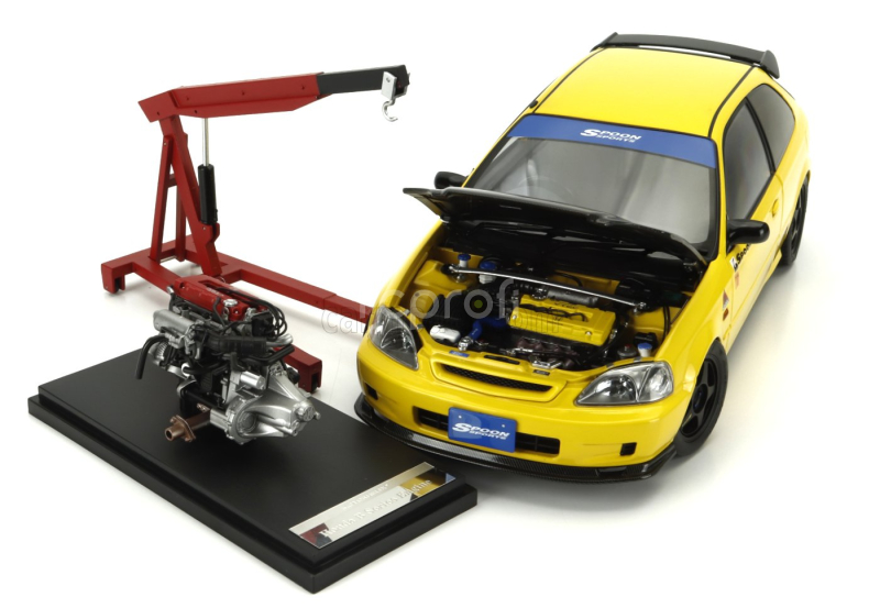 Motorhelix Honda Civic Ek9 Type R Spoon With Engine And Accessories 1999 1:18 Žlutý Černý Uhlík