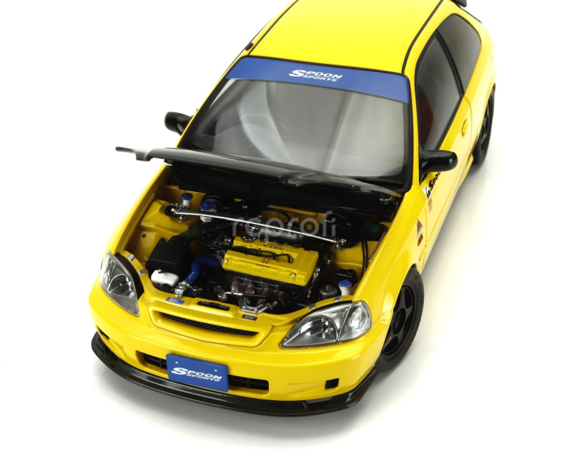 Motorhelix Honda Civic Ek9 Type R Spoon With Engine And Accessories 1999 1:18 Žlutý Černý Uhlík