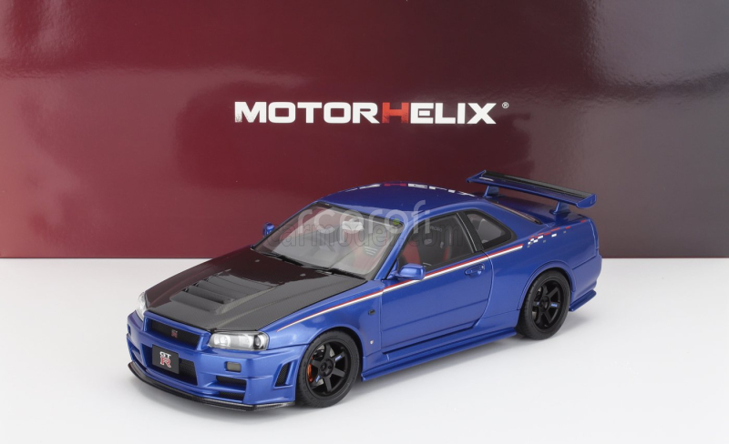 Motorhelix Nissan Skyline Gt-r (r34) Nismo Crs Coupe 2002 With Engine 1:18 Modrý Uhlík