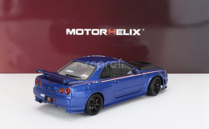 Motorhelix Nissan Skyline Gt-r (r34) Nismo Crs Coupe 2002 With Engine 1:18 Modrý Uhlík