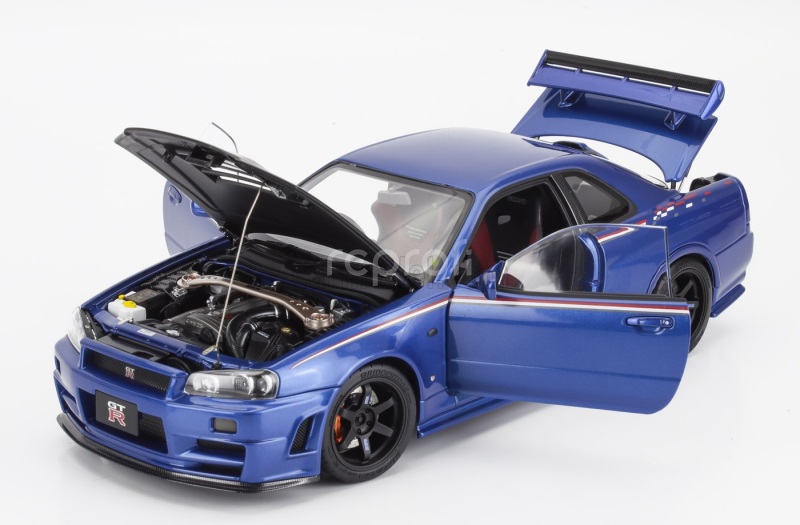 Motorhelix Nissan Skyline Gt-r (r34) Nismo Crs Coupe 2002 With Engine 1:18 Modrý Uhlík