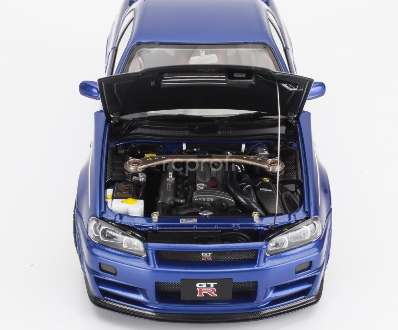 Motorhelix Nissan Skyline Gt-r (r34) Nismo Crs Coupe 2002 With Engine 1:18 Modrý Uhlík