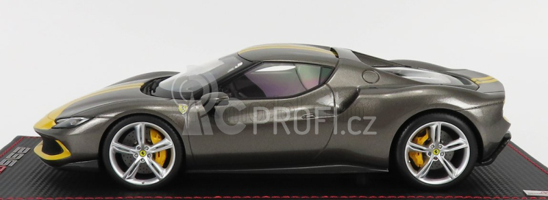 Mr-models Ferrari 296 Gtb Hybrid 830hp V6 Assetto Fiorano 2021 - Con Vetrina - With Showcase 1:18 Šedá Žlutá