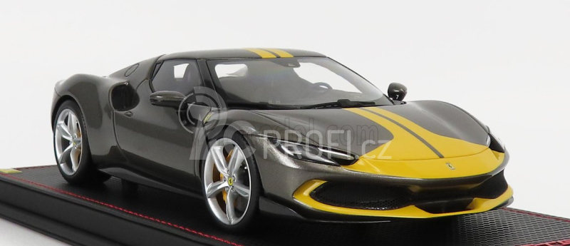 Mr-models Ferrari 296 Gtb Hybrid 830hp V6 Assetto Fiorano 2021 - Con Vetrina - With Showcase 1:18 Šedá Žlutá