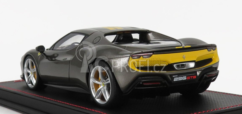 Mr-models Ferrari 296 Gtb Hybrid 830hp V6 Assetto Fiorano 2021 - Con Vetrina - With Showcase 1:18 Šedá Žlutá