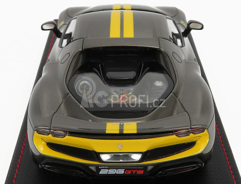 Mr-models Ferrari 296 Gtb Hybrid 830hp V6 Assetto Fiorano 2021 - Con Vetrina - With Showcase 1:18 Šedá Žlutá