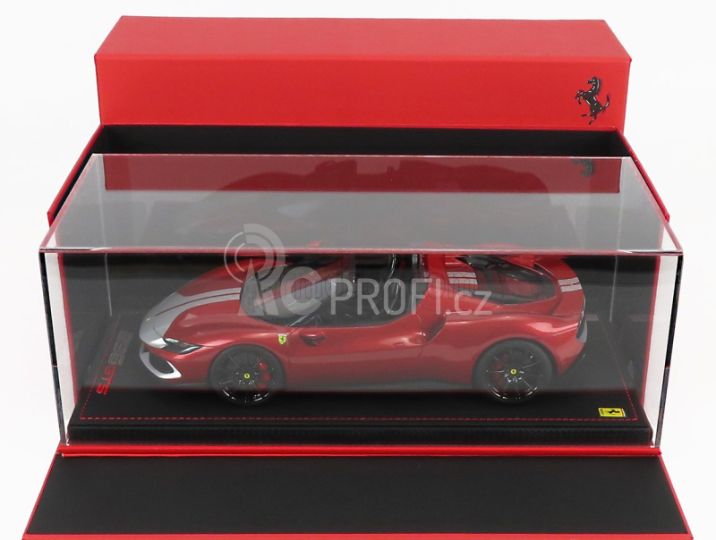 Mr-models Ferrari 296 Gts Spider Assetto Fiorano Open Roof 2022 - Con Vetrina - With Showcase 1:18 Rosso Imola Argento Nurburgring - Červená Met Stříbrná