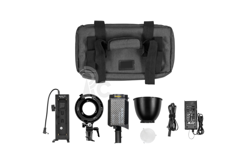 Nanlite Forza 60B s držákem baterií a Bowens adaptérem