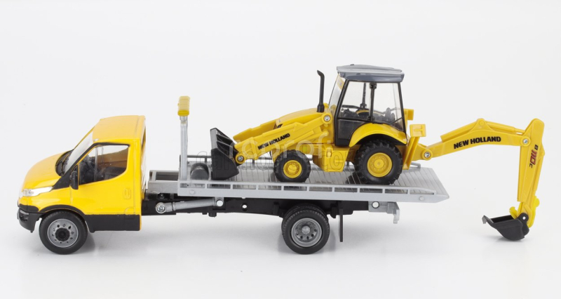 Newray Iveco fiat Daily Roll-off Pianale 2023 With Accessories + New Holland B110c Ruspa Gommata - Scraper Tractor 1:36 Žlutá Černá