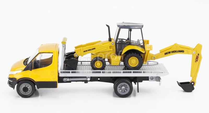 Newray Iveco fiat Daily Roll-off Pianale 2023 With New Holland B110c Ruspa Gommata - Scraper Tractor 1:36 Žlutá Černá