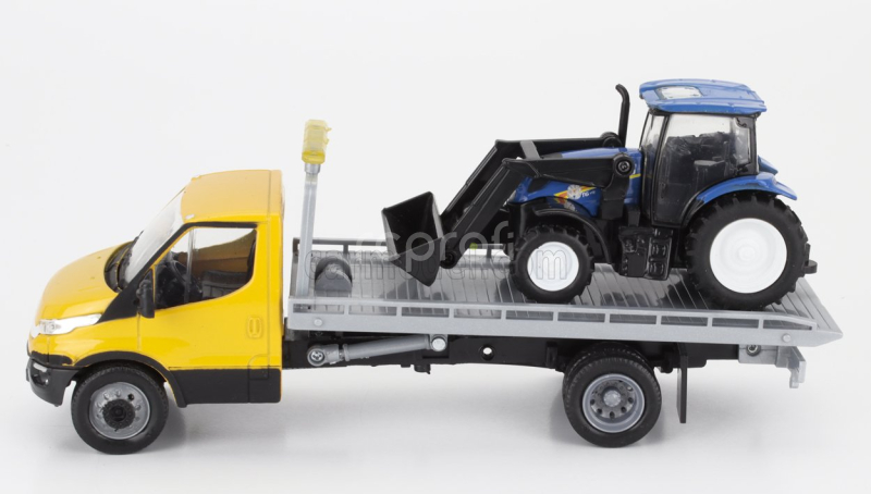 Newray Iveco fiat Daily Roll-off Pianale 2023 With New Holland T6.175 Tractor 1:36 Žlutá Modrá Černá