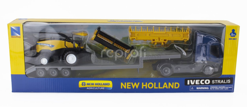 Newray Iveco fiat Stralis 540 Truck Pianale 2009 With New Holland Fr920 Mietitrebbia Gommata Harvester 1:43 Modrá Žlutá Černá