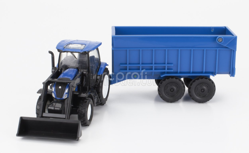 Newray Iveco fiat Stralis 540 Truck Pianale 2009 With New Holland T6.175 Tractor + Trailer 1:43 Žlutá Modrá Černá