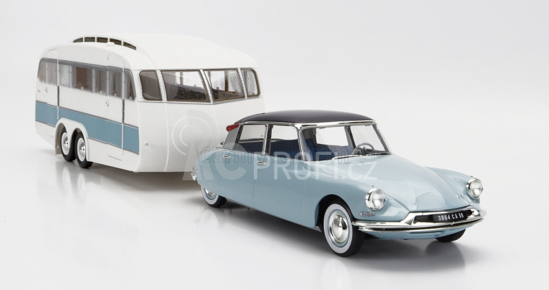 Norev Citroen Ds19 With Roulotte 1960 1:18 Modrá Bílá