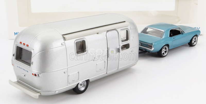 Norev Ford usa Mustang Coupe 1968 With Airstream Caravan Roulotte 1:43 Světle Modrá Met