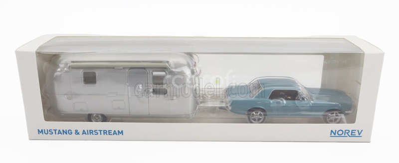 Norev Ford usa Mustang Coupe 1968 With Airstream Caravan Roulotte 1:43 Světle Modrá Met