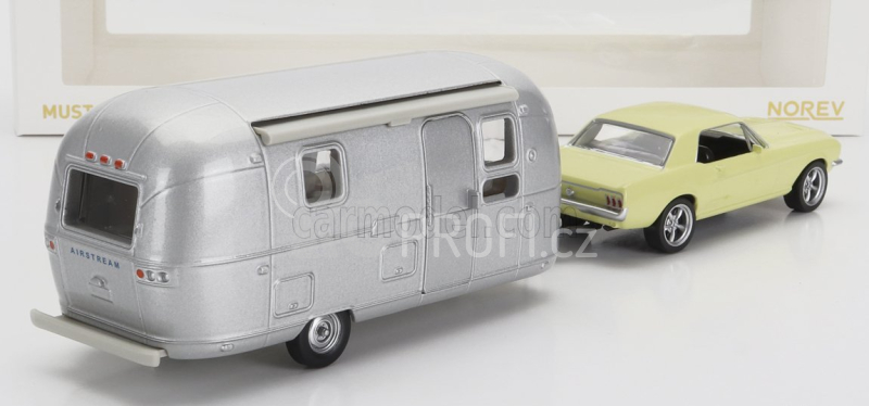 Norev Ford usa Mustang Coupe 1968 With Airstream Caravan Roulotte 1:43 Světle Žlutá