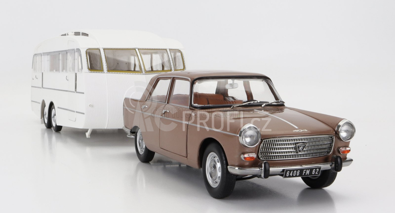 Norev Peugeot 404 With Caravan Roulotte Henon 1965 1:18 Brown Met
