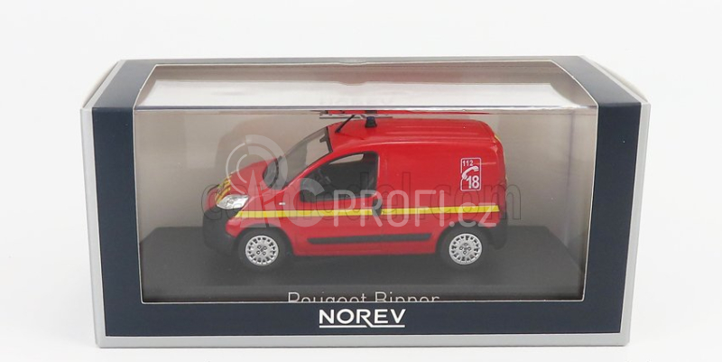 Norev Peugeot Bipper Van Fire Engine 2009 1:43 Červená Žlutá