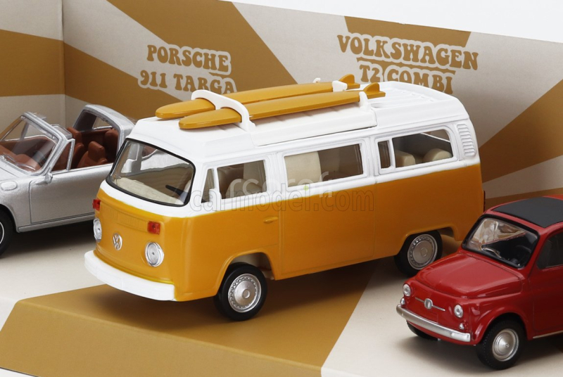 Norev Porsche Set 3x Jet-car 911 Targa Spider 1969 - Fiat 500 1965 - Volkswagen T2b Camper Van 1962 1:43 Různé