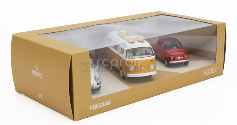 Norev Porsche Set 3x Jet-car 911 Targa Spider 1969 - Fiat 500 1965 - Volkswagen T2b Camper Van 1962 1:43 Různé