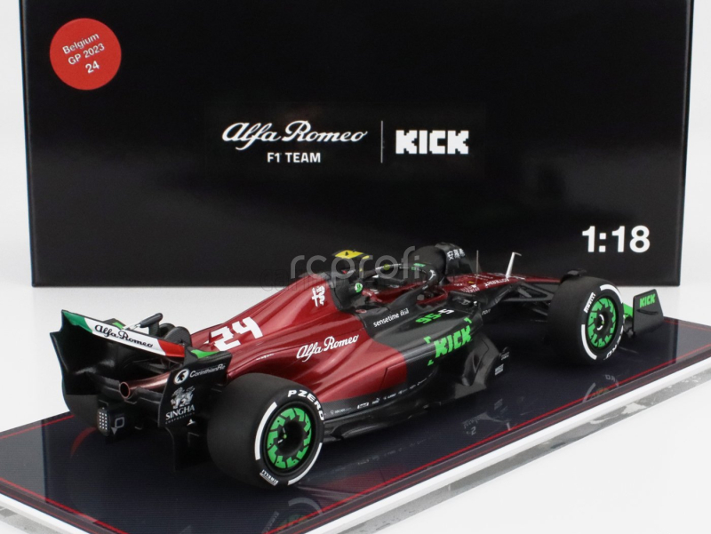 Nzg Alfa romeo F1  C43 Team Stake N 24 Belgium Gp 2023 Zhou Guanyu - Con Vetrina - With Showcase 1:18 Černá Červená