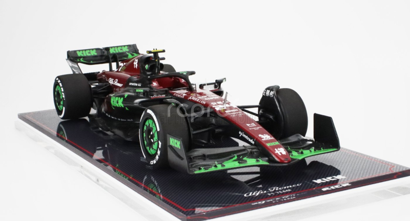 Nzg Alfa romeo F1  C43 Team Stake N 24 Belgium Gp 2023 Zhou Guanyu - Con Vetrina - With Showcase 1:18 Černá Červená
