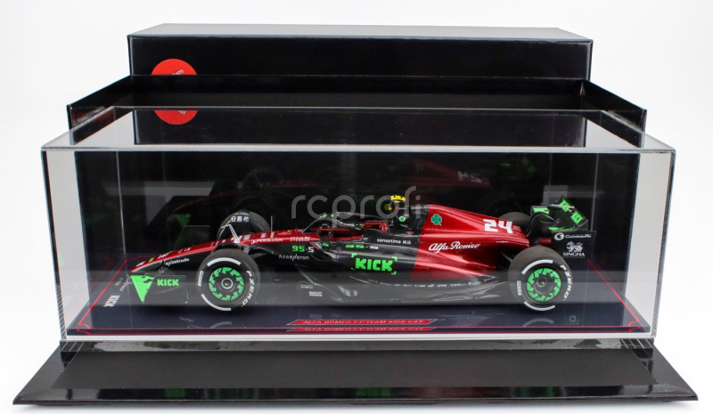 Nzg Alfa romeo F1  C43 Team Stake N 24 Belgium Gp 2023 Zhou Guanyu - Con Vetrina - With Showcase 1:18 Černá Červená