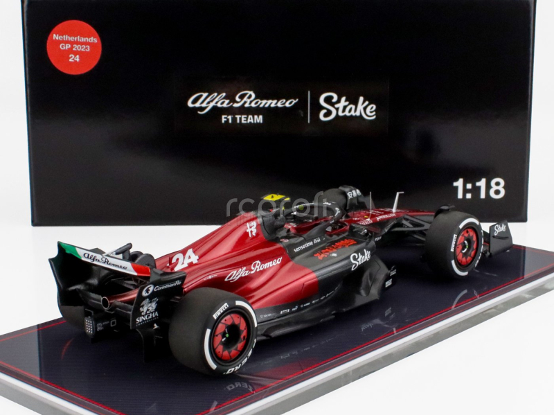 Nzg Alfa romeo F1  C43 Team Stake N 24 Dutch Netherlands Gp 2023 Zhou Guanyu - Con Vetrina - With Showcase 1:18 Černá Červená