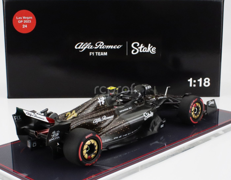 Nzg Alfa romeo F1  C43 Team Stake N 24 Las Vegas Usa Gp 2023 Guanyu Zhou - Con Vetrina - With Showcase 1:18 Černá Hnědá