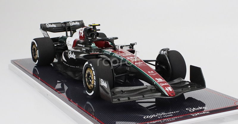 Nzg Alfa romeo F1  C43 Team Stake N 24 Monza Italy Gp 2023 Guanyu Zhou - Con Vetrina - With Showcase 1:18 Černá Červená Bílá Zelená