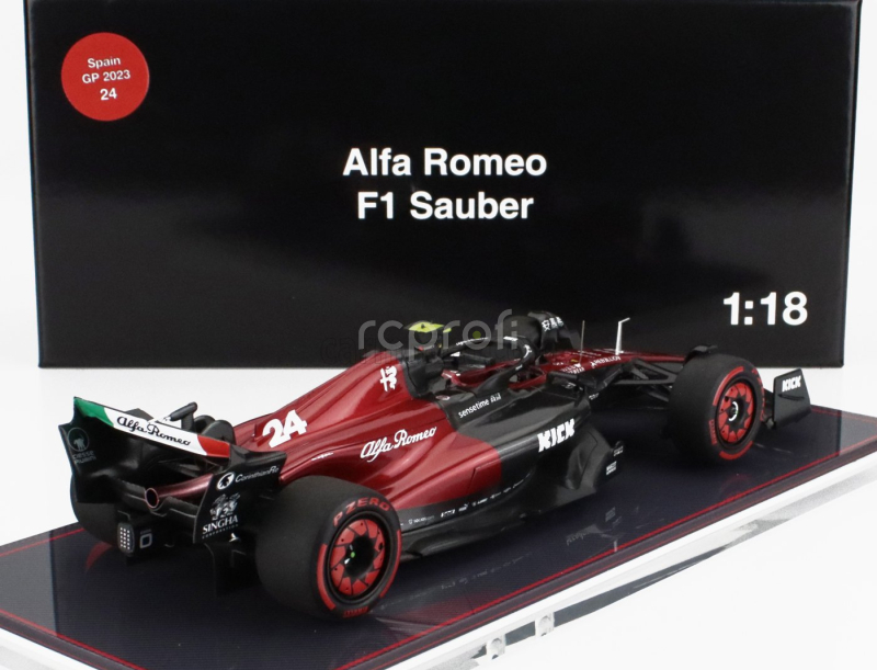 Nzg Alfa romeo F1  C43 Team Stake N 24 Spanish Gp 2023 Zhou Guanyu - Con Vetrina - With Showcase 1:18 Černá Červená