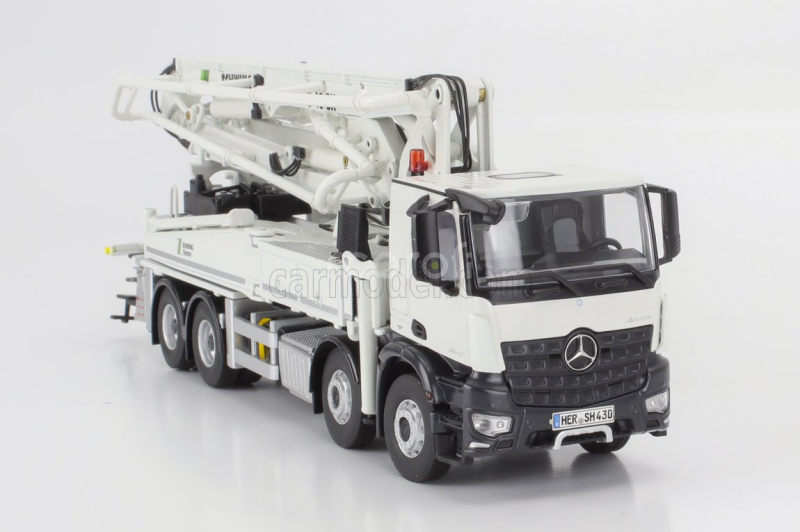 Nzg Mercedes benz Arocs 4542 Truck 4-assi 2018 - Autopompa Per Calcestruzzo Schwing S 43 Sx - Cement Pump 1:50 Bílá Černá