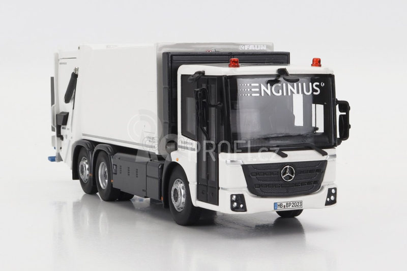 Nzg Mercedes benz Econic Truck Faun Variopress Enginius Refuse Lorry Bluepower - Trasporto Raccolta Rifiuti Urbani 3-assi 2022 1:50 Bílá