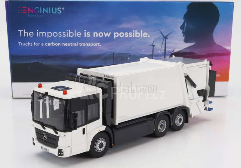 Nzg Mercedes benz Econic Truck Faun Variopress Enginius Refuse Lorry Bluepower - Trasporto Raccolta Rifiuti Urbani 3-assi 2022 1:50 Bílá