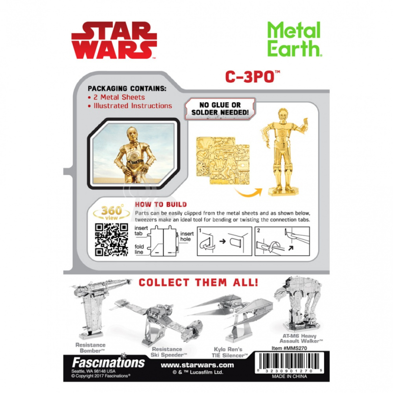 Ocelová stavebnice Star Wars C-3PO, zlatá