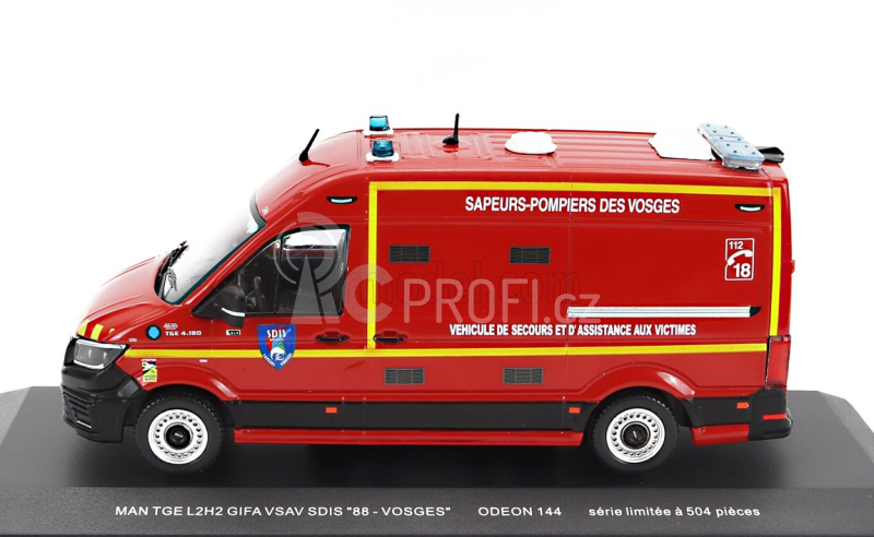 Odeon MAN Tge L2h2 Gifa Vsav Sdis 88 Vosges Vehicule De Secours Et D'assistance Aux Victimes Sapeurs Pompiers 2020 1:43 Červená Žlutá Černá