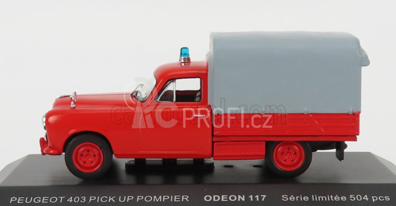 Odeon Peugeot 403 Pick-up Closed Sapeurs Pompiers 1967 1:43 Červená Šedá