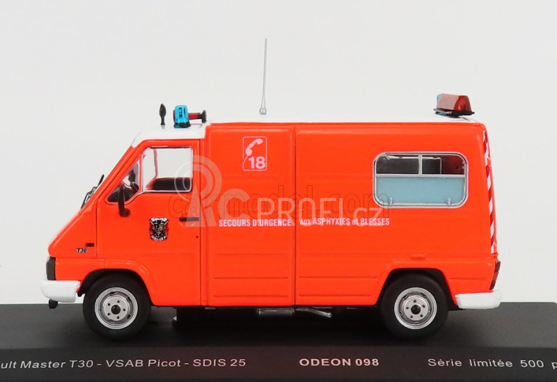 Odeon Renault Master T30 Van Vsab Picot Sdis 25 Sapeurs Pompiers 1981 1:43 Oranžová Fluo Bílá