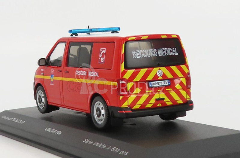 Odeon Volkswagen T6 Minibus Sapeurs Pompiers Sdis 06 Secours Medical 2015 1:43 Červená Bílá