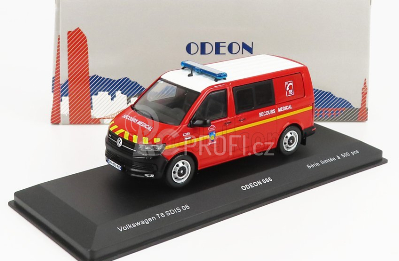 Odeon Volkswagen T6 Minibus Sapeurs Pompiers Sdis 06 Secours Medical 2015 1:43 Červená Bílá