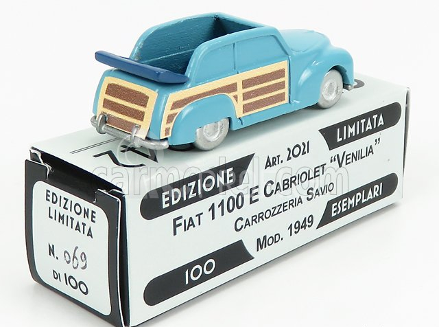Officina-942 Fiat 1100 E Cabriolet Open Venilia Carrozzeria Savio 1949 1:76 Světle Modré Dřevo