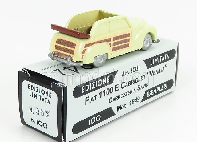 Officina-942 Fiat 1100 E Cabriolet Open Venilia Carrozzeria Savio 1949 1:76 Světle Žluté Dřevo