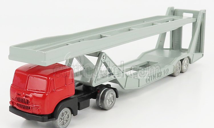 Officina-942 Fiat 682 T2 Truck Bisarca Car Transporter 1955 1:76 Červená Stříbrná
