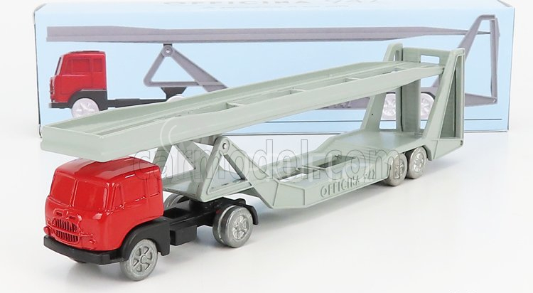 Officina-942 Fiat 682 T2 Truck Bisarca Car Transporter 1955 1:76 Červená Stříbrná
