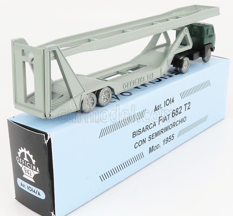 Officina-942 Fiat 682 T2 Truck Bisarca Car Transporter 1955 1:76 Zelené Stříbro